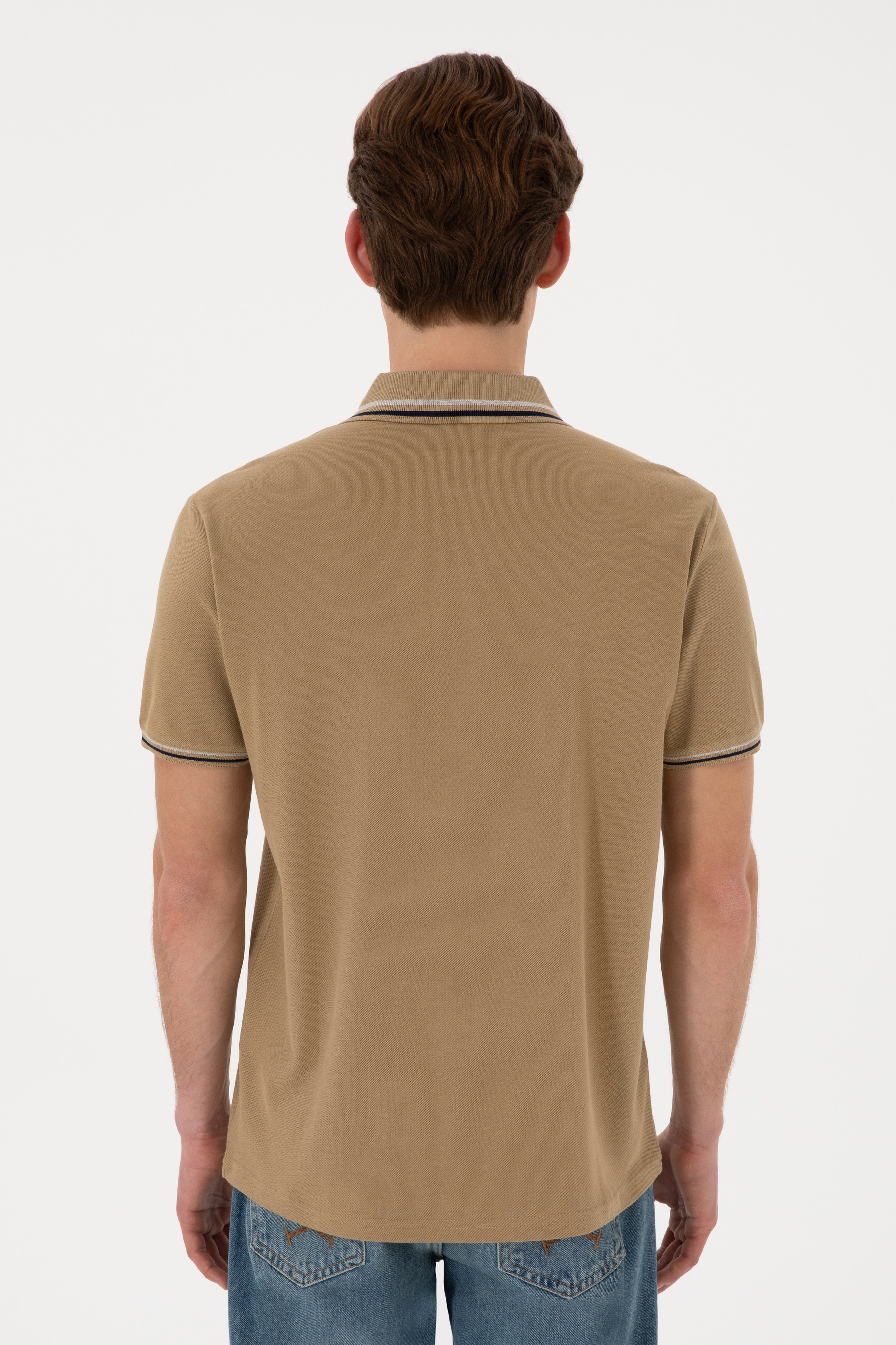 Erkek Regular Fit Polo Yaka Haki Basic Tişört - Image 6