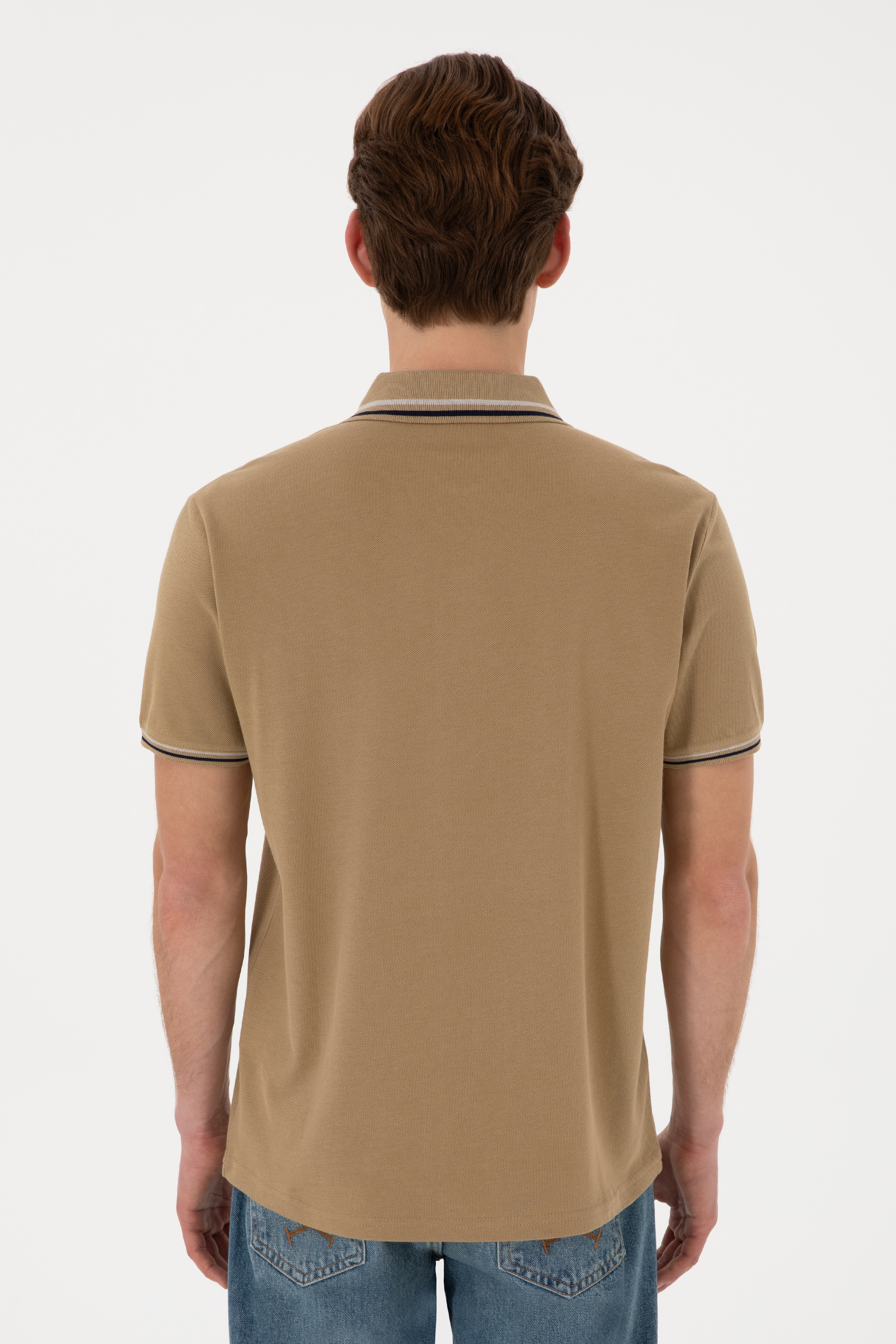 Erkek Regular Fit Polo Yaka Haki Basic Tişört