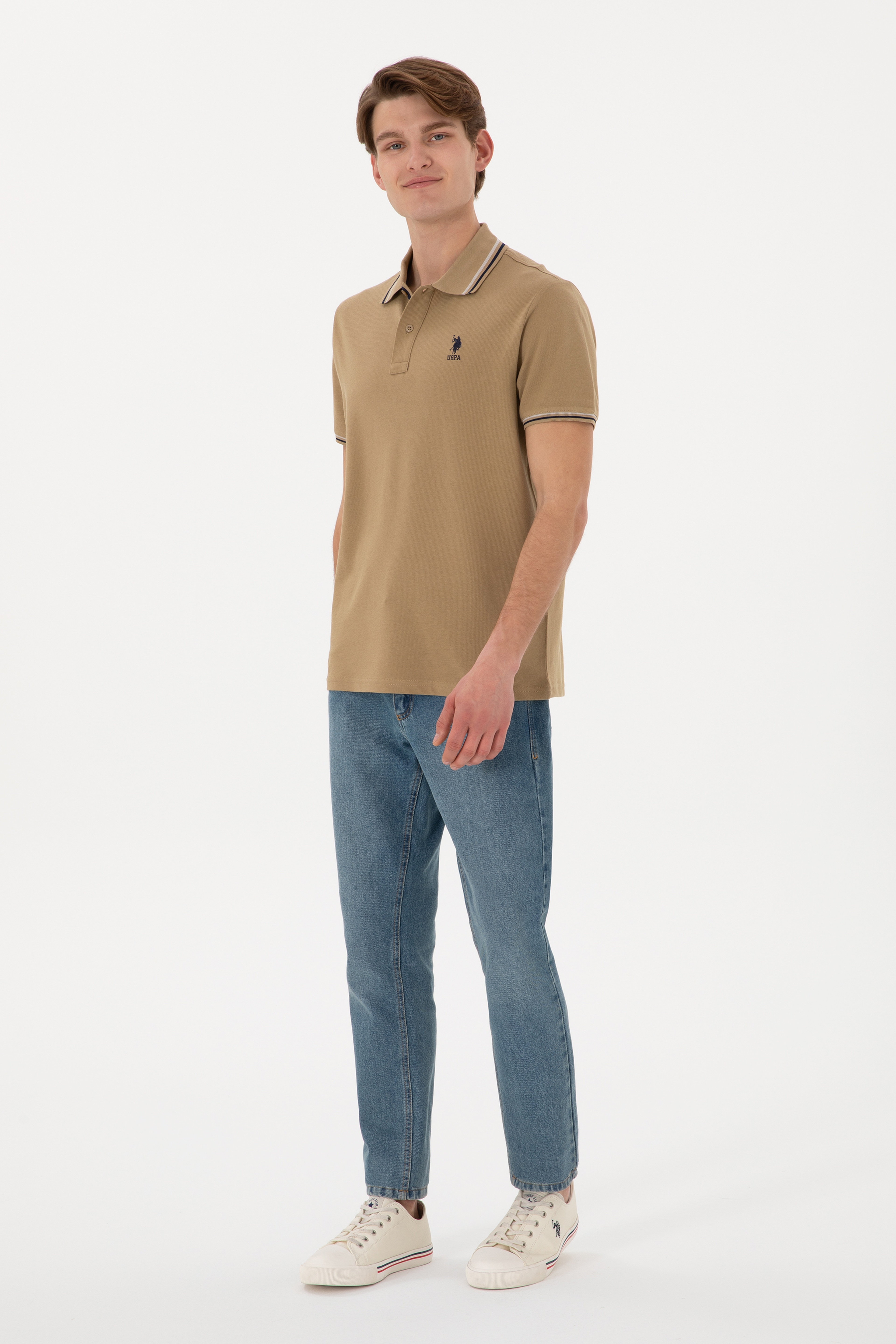 Erkek Regular Fit Polo Yaka Haki Basic Tişört