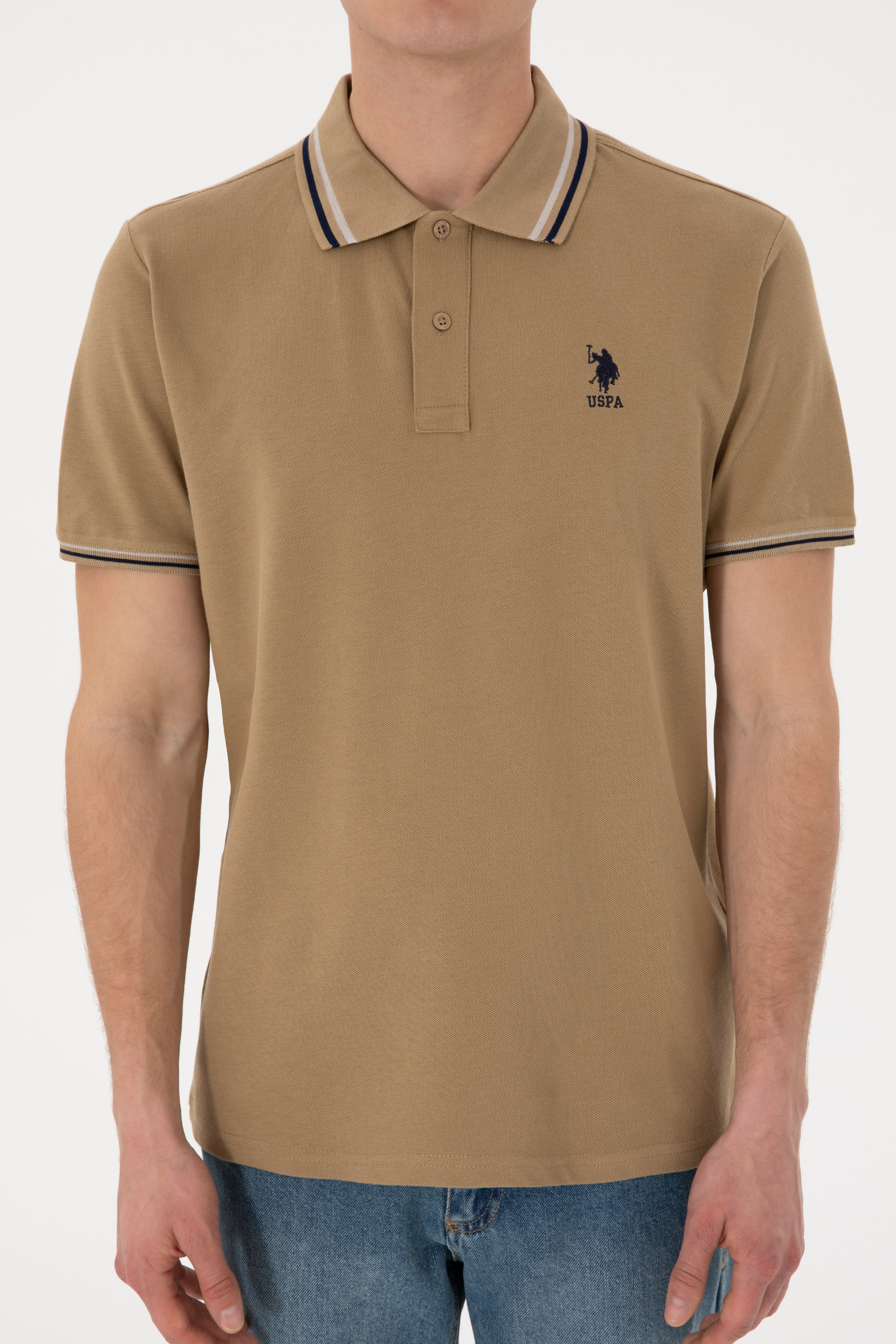 Erkek Regular Fit Polo Yaka Haki Basic Tişört - Image 7