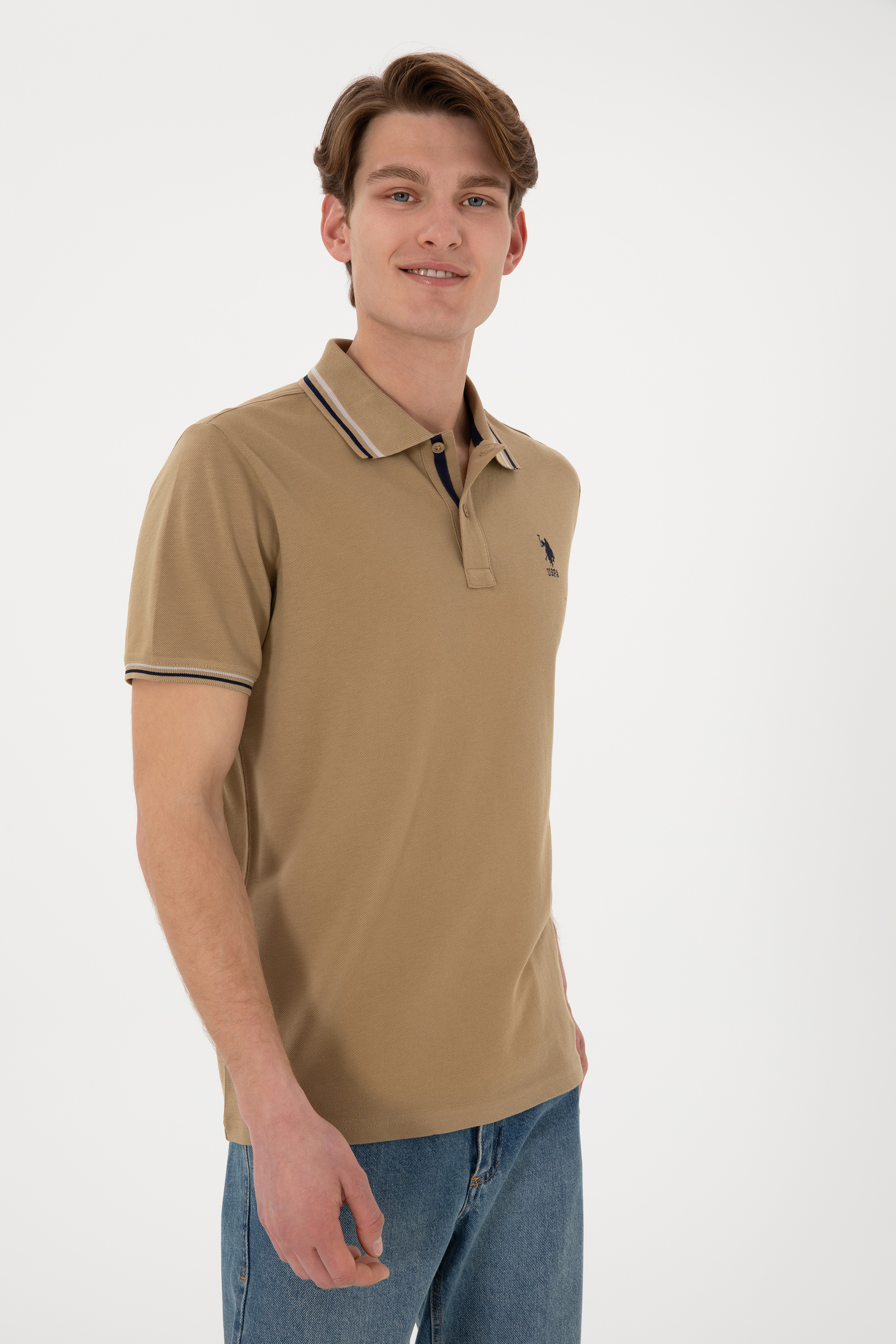 Erkek Regular Fit Polo Yaka Haki Basic Tişört