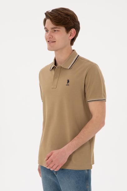 Erkek Regular Fit Polo Yaka Haki Basic Tişört
