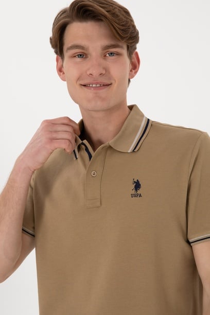 Erkek Regular Fit Polo Yaka Haki Basic Tişört
