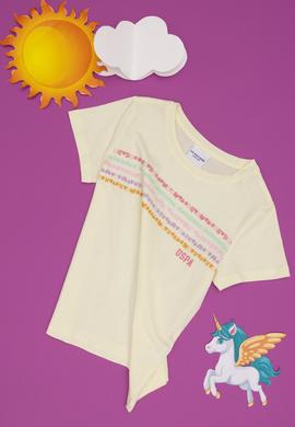 Kız Çocuk Limon Bisiklet Yaka Pamuk Renkli Baskılı Tişört - 50306244063