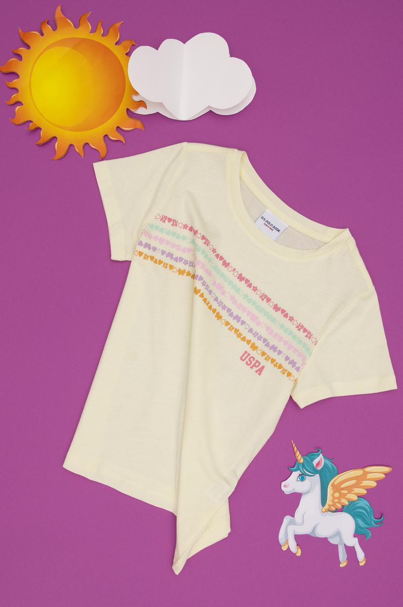 Kız Çocuk Limon Bisiklet Yaka Pamuk Renkli Baskılı Tişört