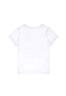 Kız Çocuk Beyaz Bisiklet Yaka Pamuk Renkli Simli Baskılı Tişört - 50306241001