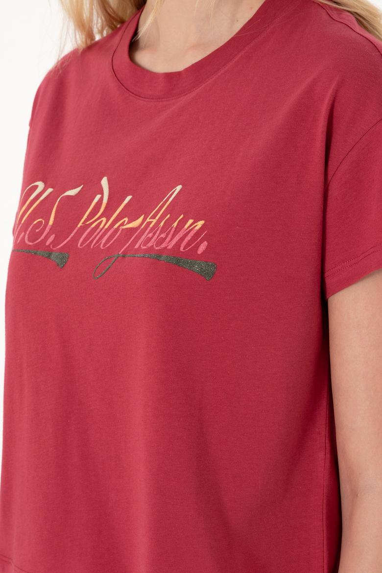 Kadın Vişne Bisiklet Yaka Tişört - 50299735020