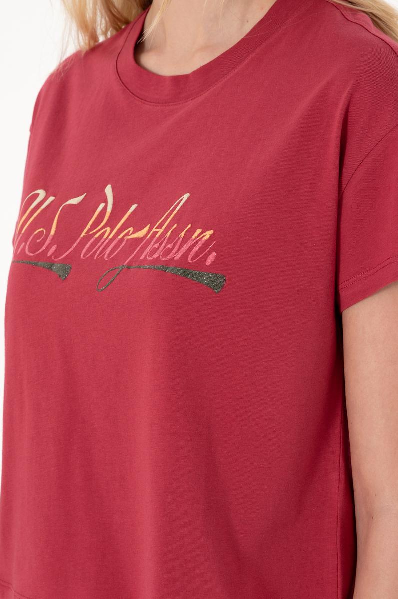 Kadın Vişne Bisiklet Yaka Tişört