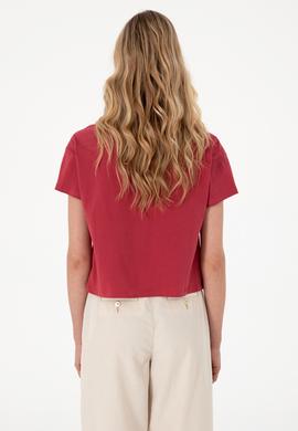 Kadın Vişne Bisiklet Yaka Tişört - 50299735020