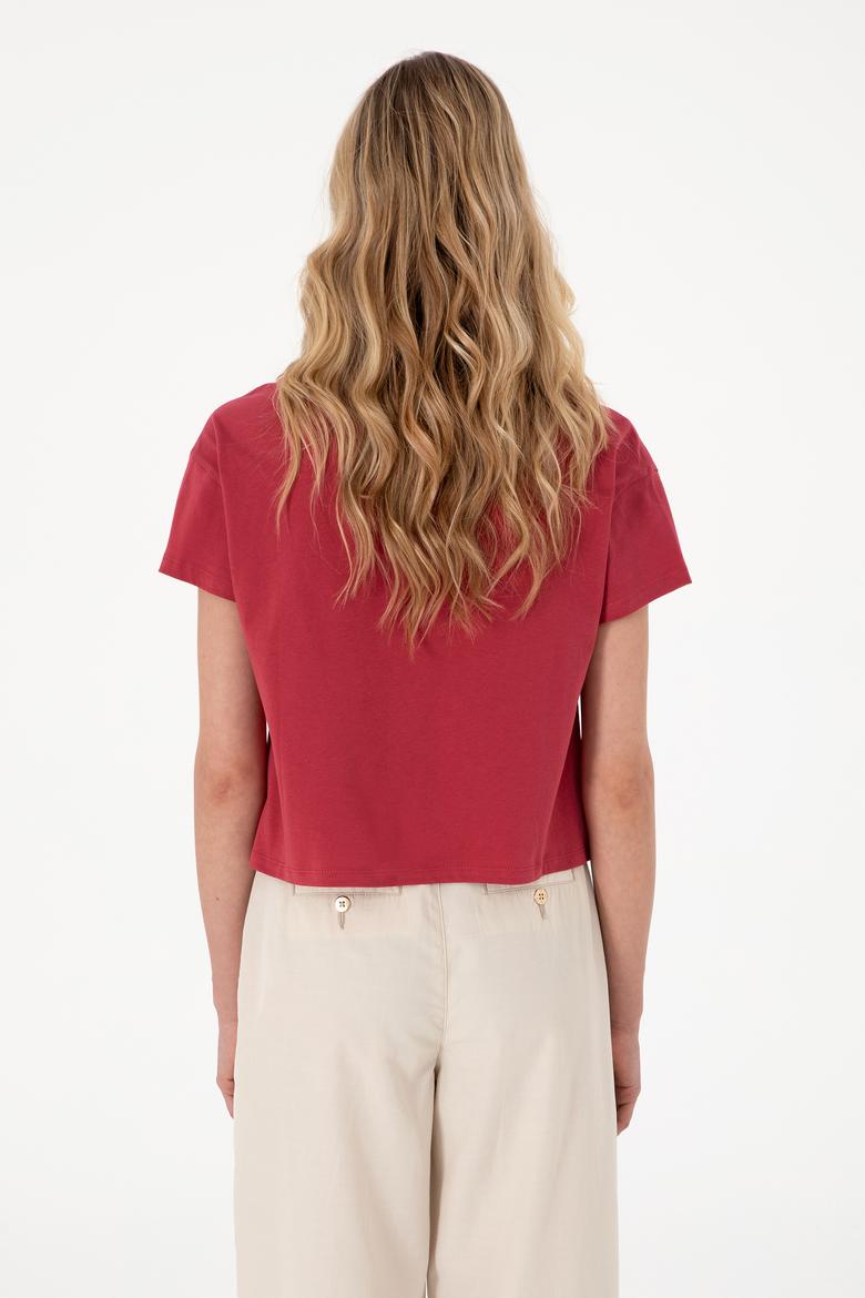 Kadın Vişne Bisiklet Yaka Tişört - 50299735020