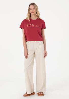 Kadın Vişne Bisiklet Yaka Tişört - 50299735020