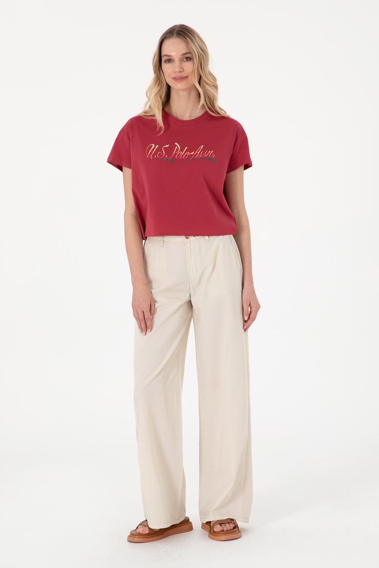 Kadın Vişne Bisiklet Yaka Tişört - 50299735020