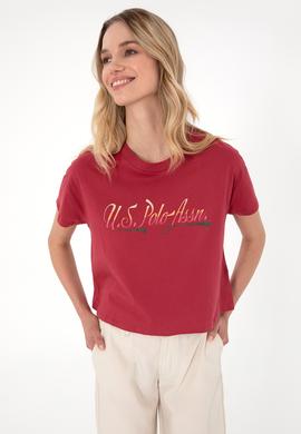 Kadın Vişne Bisiklet Yaka Tişört - 50299735020