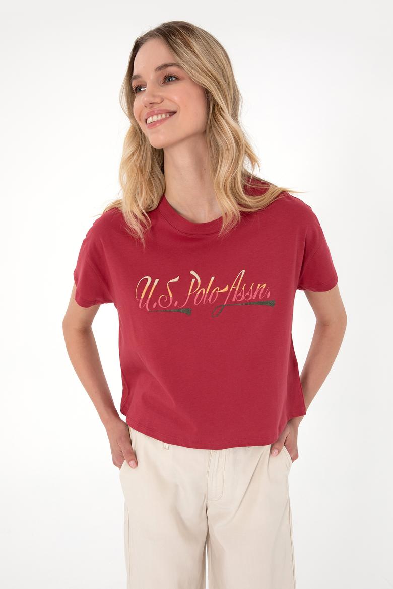 Kadın Vişne Bisiklet Yaka Tişört - 50299735020