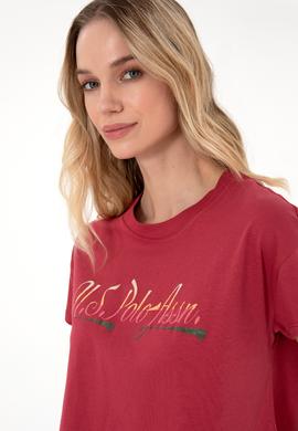 Kadın Vişne Bisiklet Yaka Tişört - 50299735020