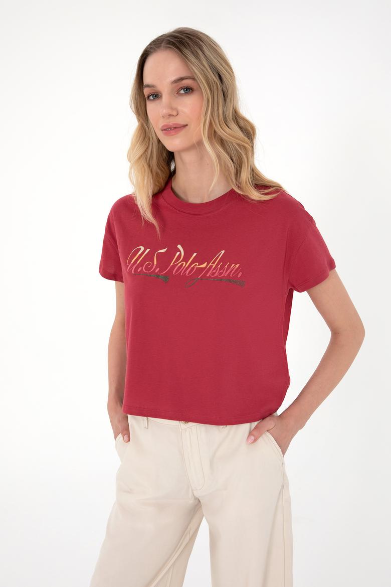 Kadın Vişne Bisiklet Yaka Tişört