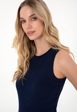 Kadın Lacivert Kolsuz Bisiklet Yaka Basic Tişört - 50305841023