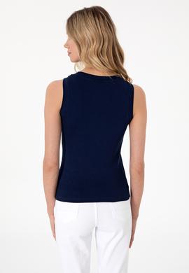 Kadın Lacivert Kolsuz Bisiklet Yaka Basic Tişört - 50305841023