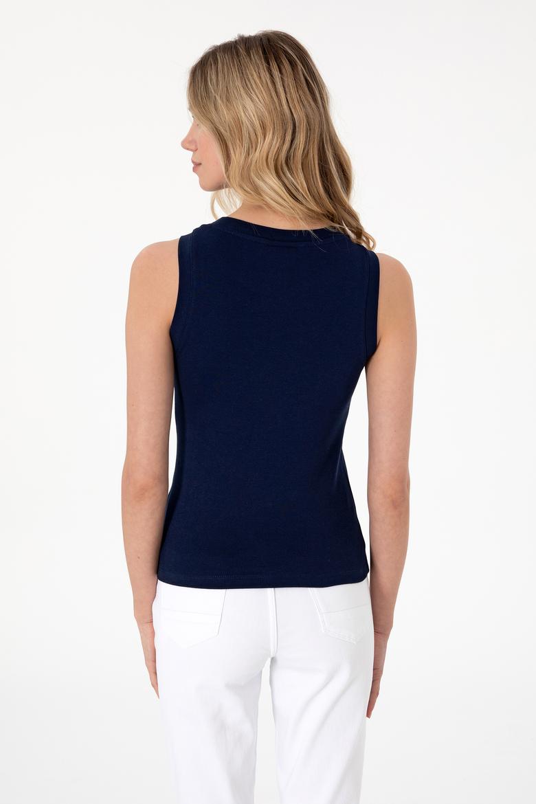 Kadın Lacivert Kolsuz Bisiklet Yaka Basic Tişört - 50305841023