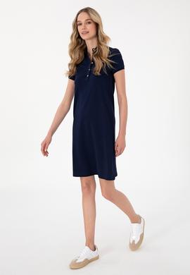 Kadın Lacivert Polo Yaka Mini Boy Örme Elbise - 50300881005
