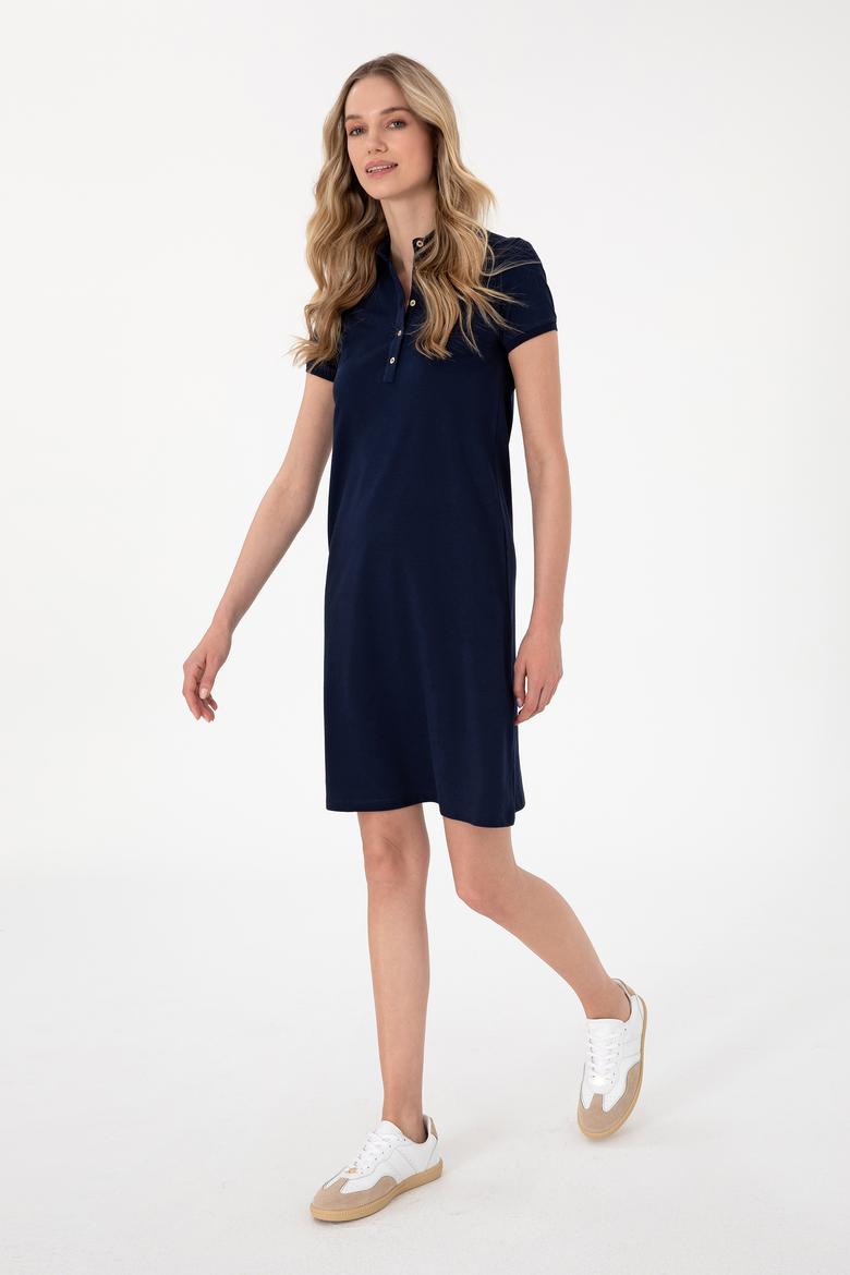 Kadın Lacivert Polo Yaka Mini Boy Örme Elbise - 50300881005