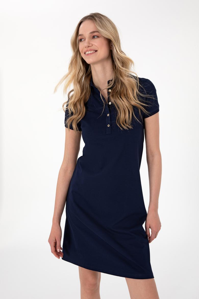 Kadın Lacivert Polo Yaka Mini Boy Örme Elbise - 50300881005