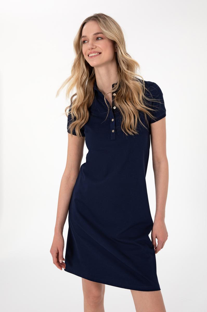 Kadın Lacivert Polo Yaka Mini Boy Örme Elbise
