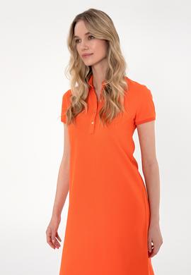 Kadın Nar Çiçeği Polo Yaka Mini Boy Örme Elbise - 50300881045