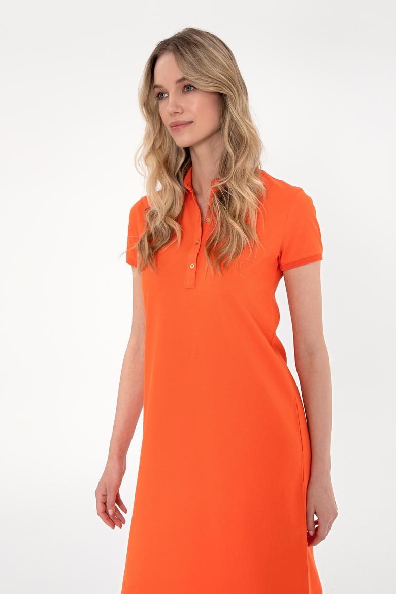 Kadın Nar Çiçeği Polo Yaka Mini Boy Örme Elbise - 50300881045