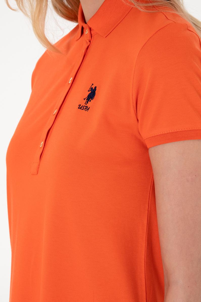 Kadın Nar Çiçeği Polo Yaka Mini Boy Örme Elbise