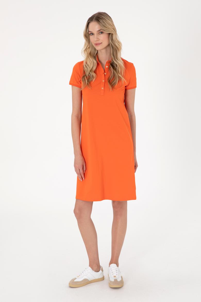 Kadın Nar Çiçeği Polo Yaka Mini Boy Örme Elbise - 50300881045