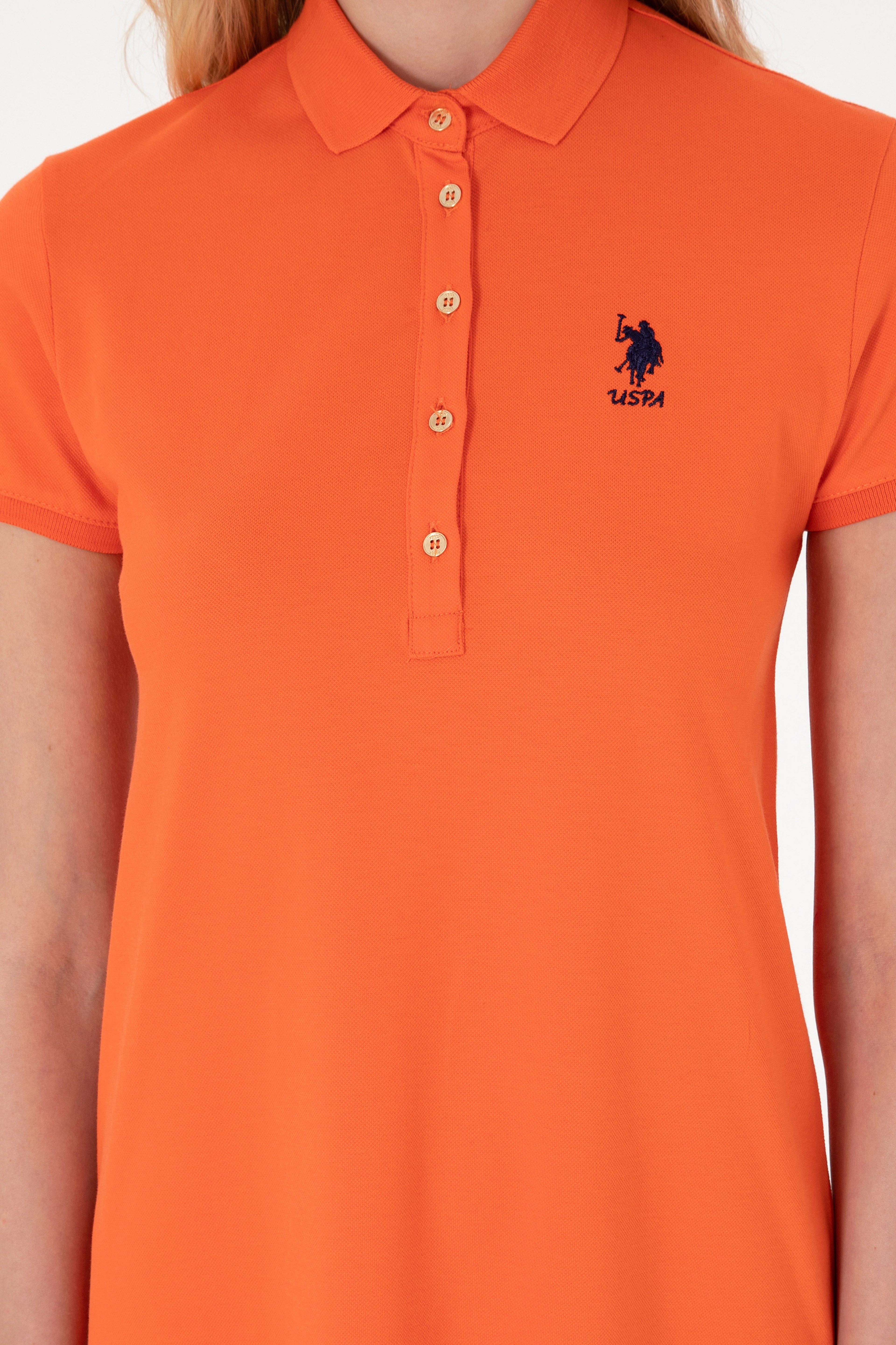 Kadın Nar Çiçeği Polo Yaka Mini Boy Örme Elbise - Image 5