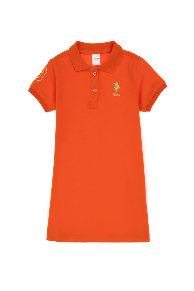 Kız Bebek Nar Çiçeği Polo Yaka Kısa Kol Basic Örme Elbise