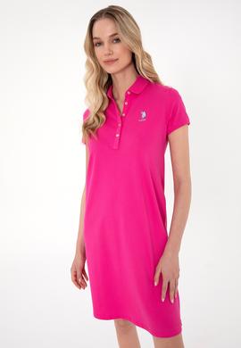 Kadın Fuşya Polo Yaka Örme Elbise - 50280038106