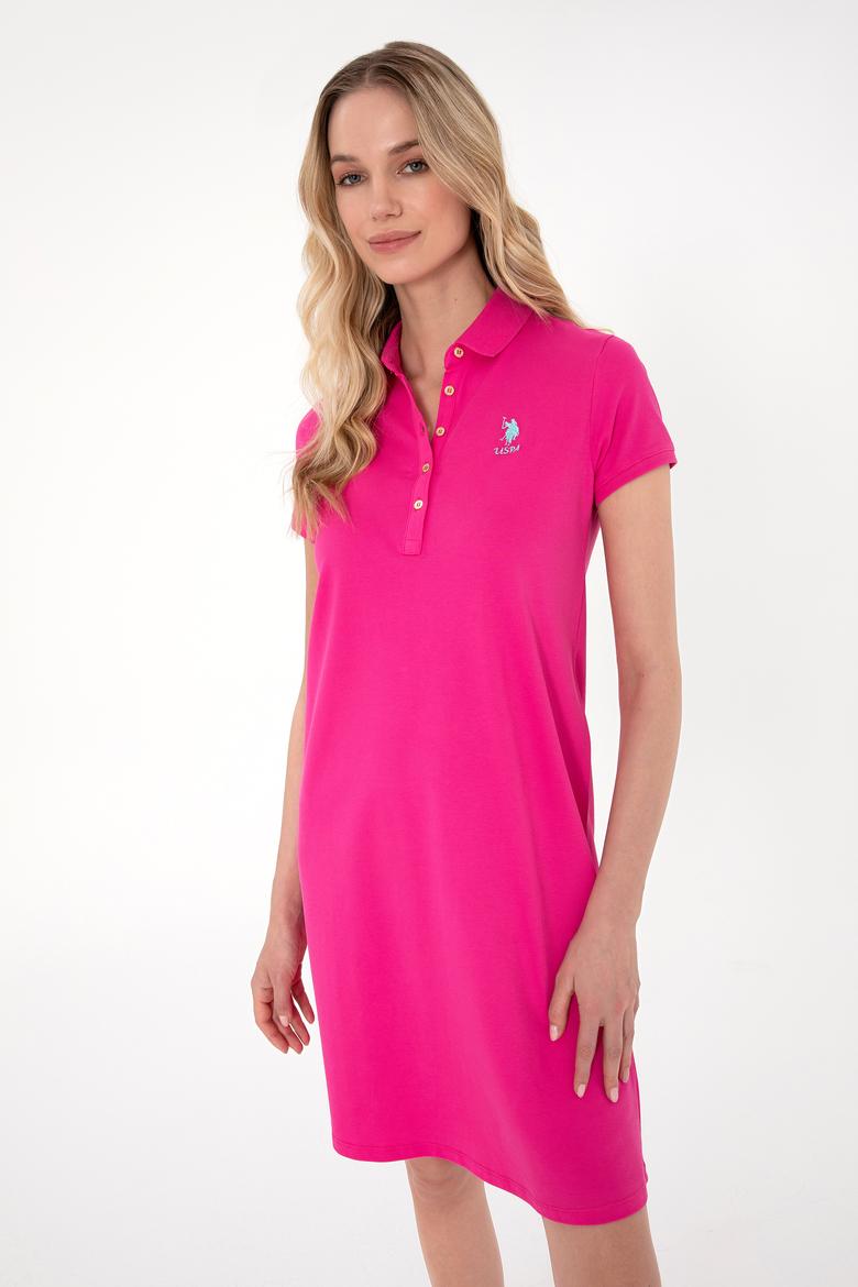 Kadın Fuşya Polo Yaka Örme Elbise - 50280038106