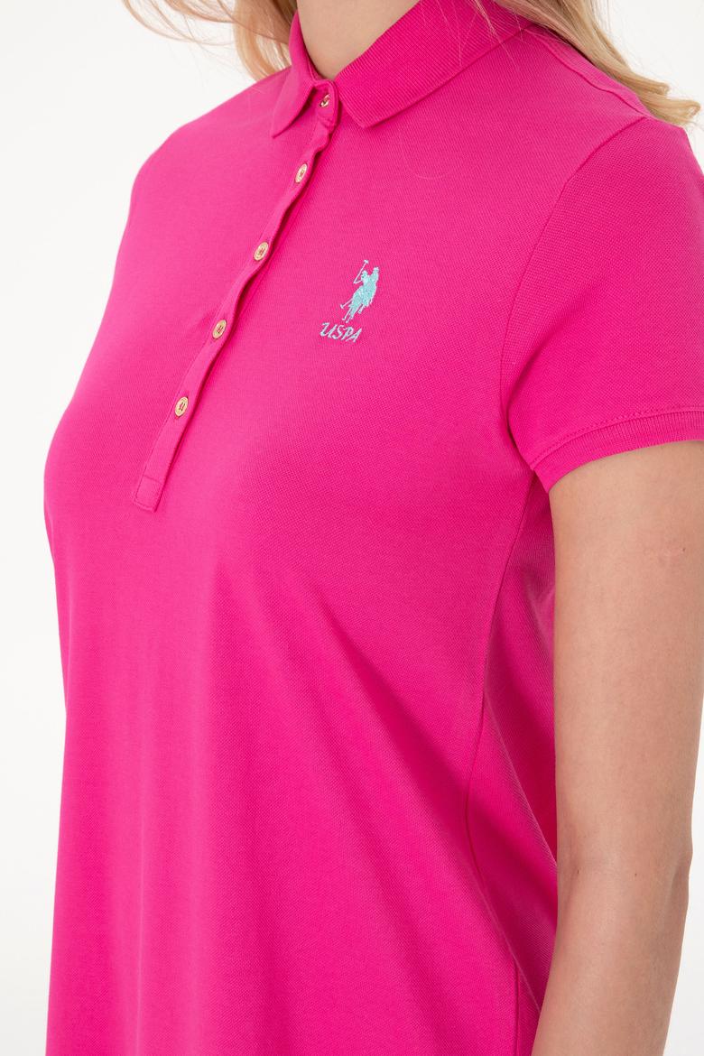 Kadın Fuşya Polo Yaka Örme Elbise - 50280038106