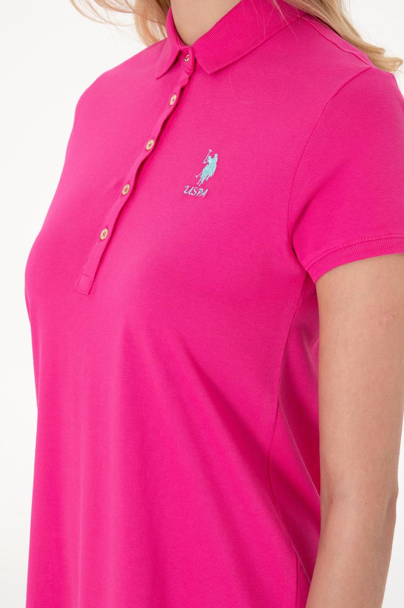 Kadın Fuşya Polo Yaka Mini Boy Örme Elbise