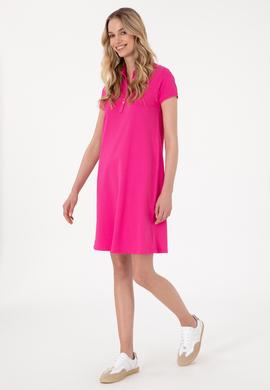 Kadın Fuşya Polo Yaka Örme Elbise - 50280038106