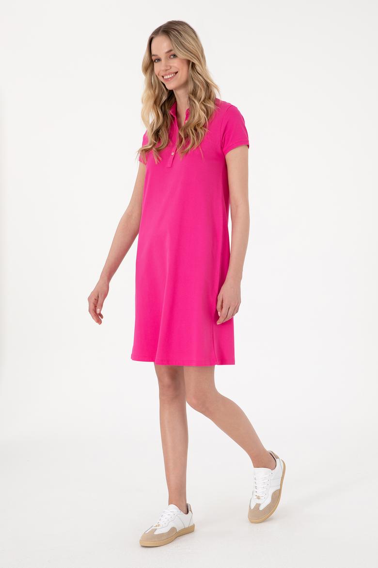 Kadın Fuşya Polo Yaka Örme Elbise - 50280038106