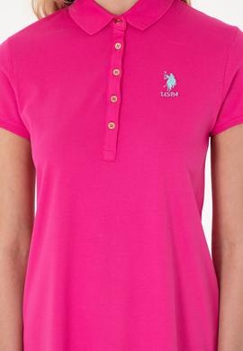 Kadın Fuşya Polo Yaka Örme Elbise - 50280038106