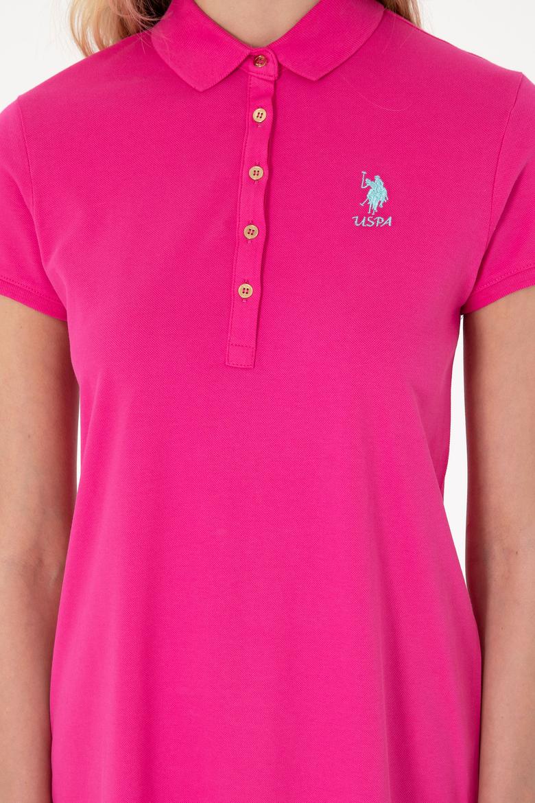 Kadın Fuşya Polo Yaka Örme Elbise - 50280038106