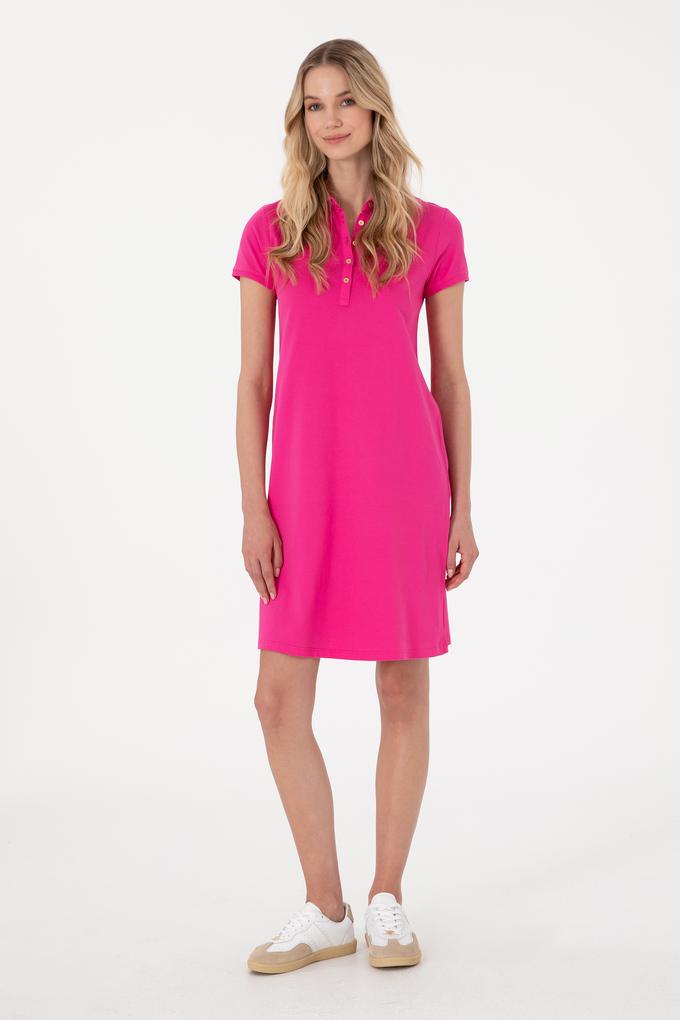 Kadın Fuşya Polo Yaka Örme Elbise