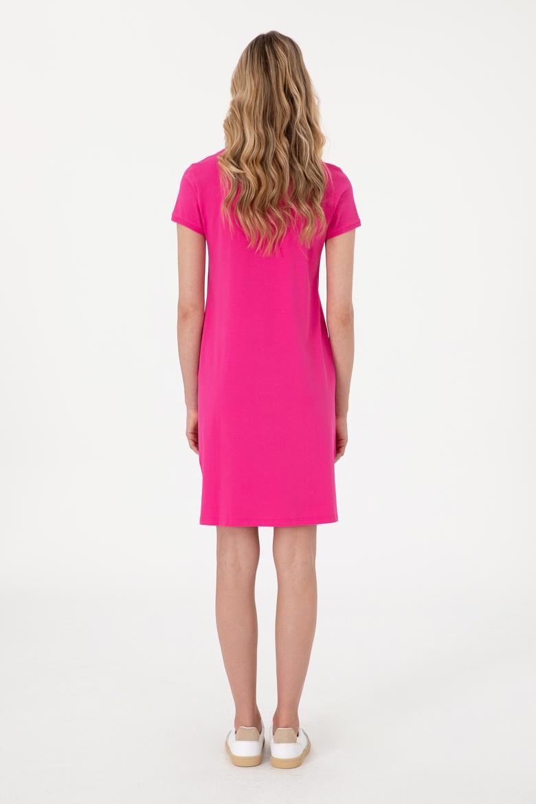 Kadın Fuşya Polo Yaka Örme Elbise - 50280038106