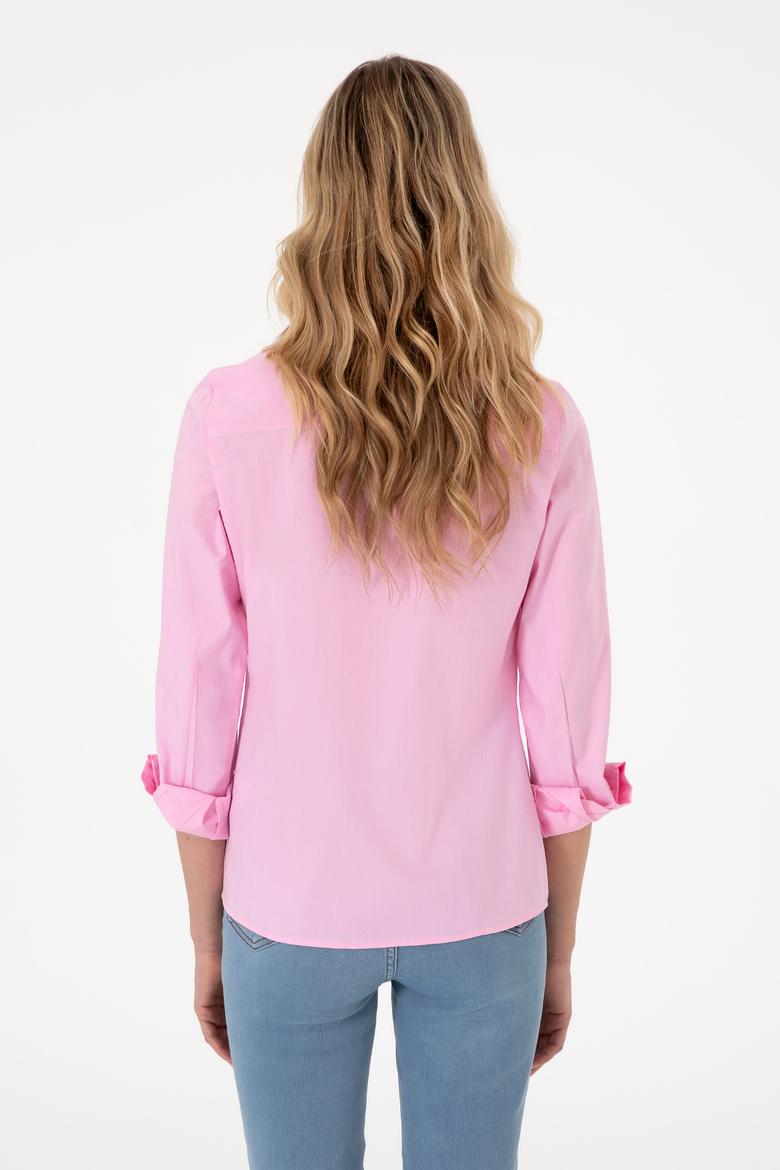 Kadın Fuşya Uzun Kollu Basic Gömlek - 50298089060