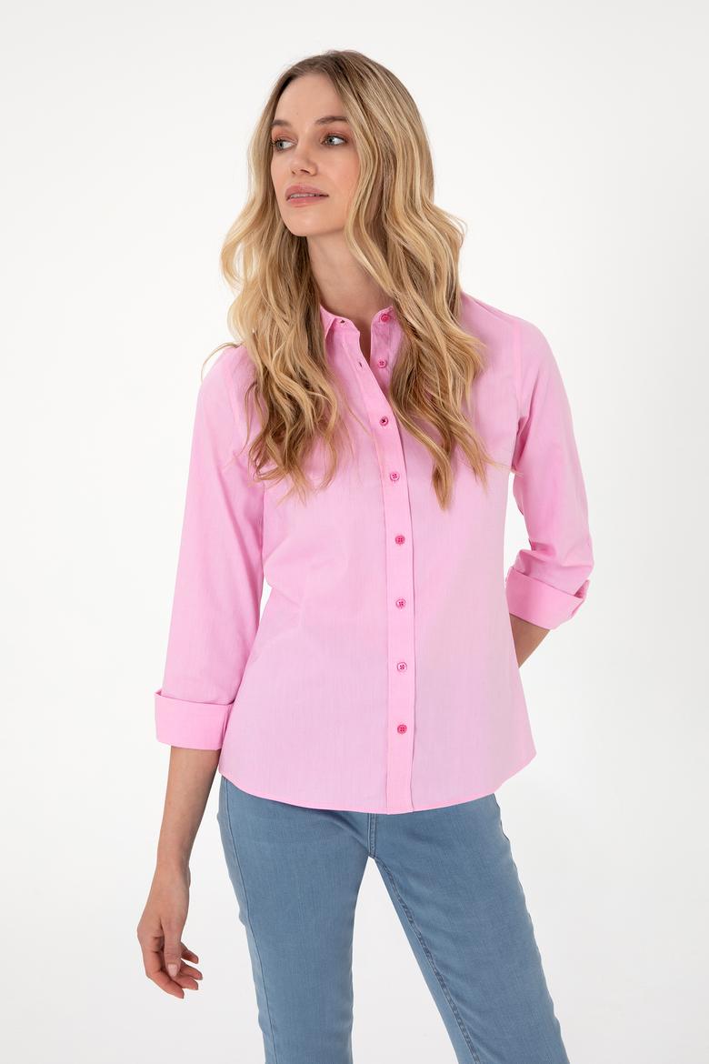Kadın Fuşya Uzun Kollu Basic Gömlek - 50298089060