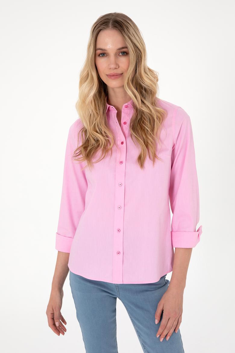 Kadın Fuşya Uzun Kollu Basic Gömlek