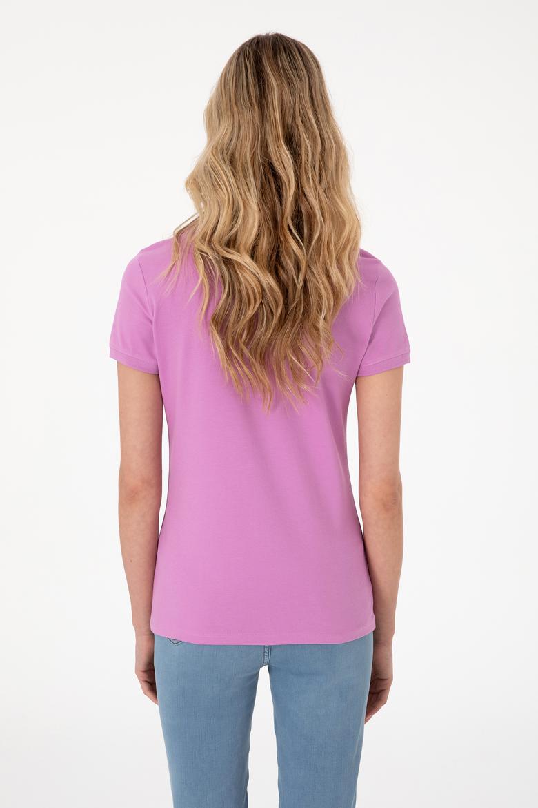 Kadın Fuşya Basic Polo Yaka Tişört - 50300830064