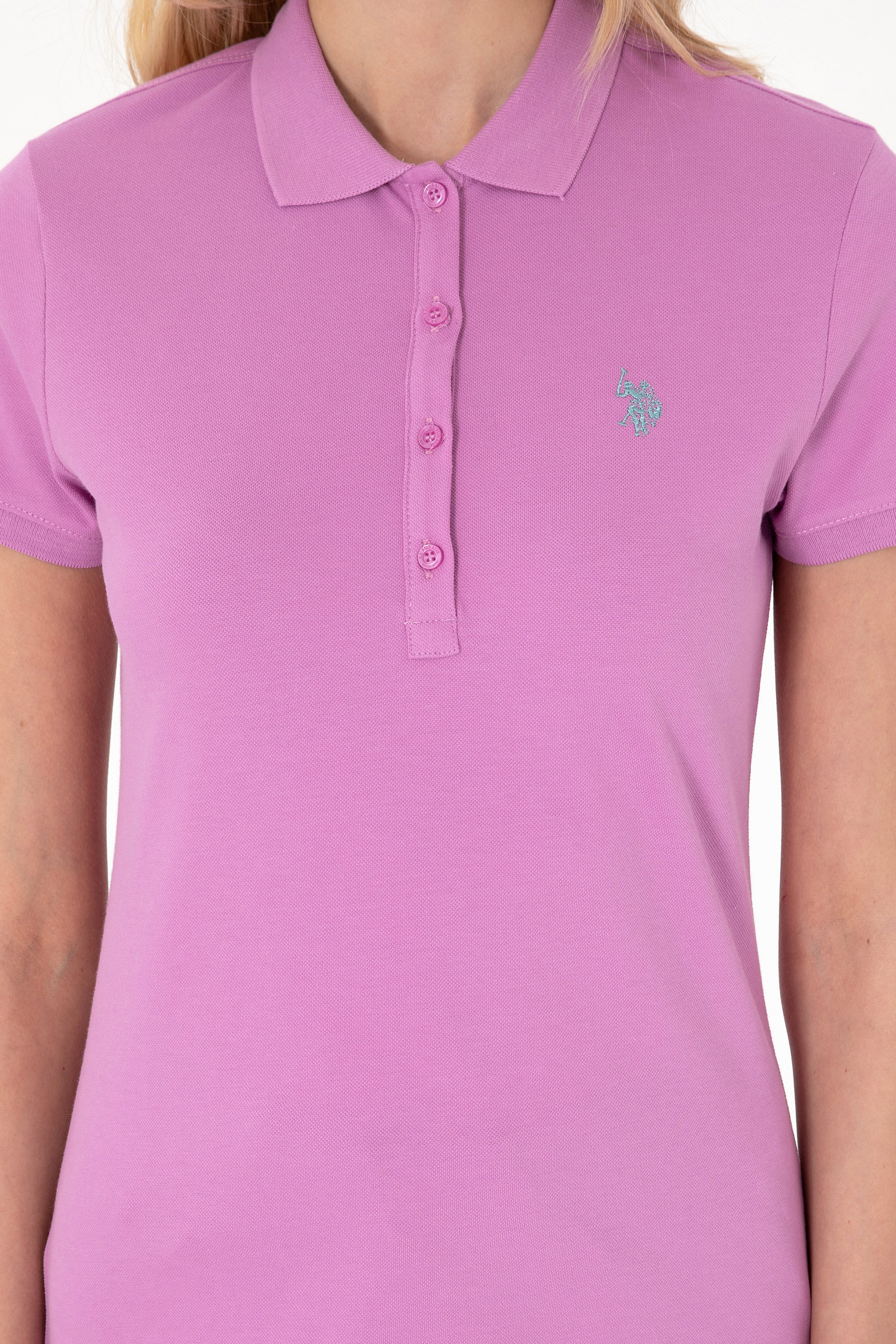 Kadın Fuşya Basic Polo Yaka Tişört - Image 6