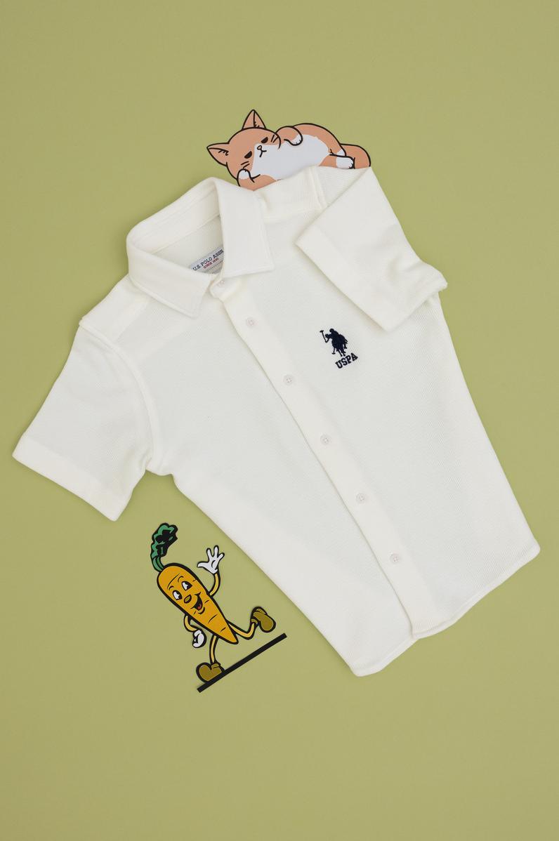 Erkek Çocuk Beyaz Örme Gömlek