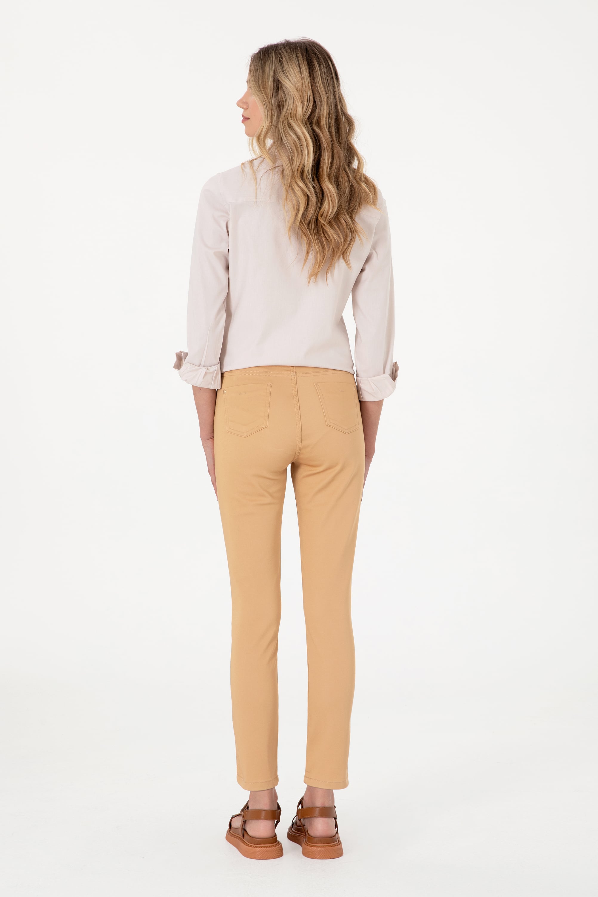 Kadın Camel Toothpick Fit Kanvas Pantolon